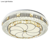 Crystal Led Modern Flush Mount Ceiling Light For Drum Bedroom In White
