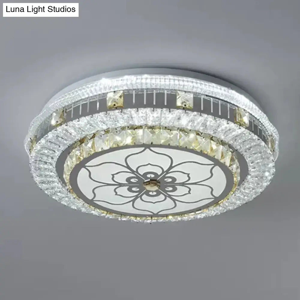 Crystal Led Modern Flush Mount Ceiling Light For Drum Bedroom In White