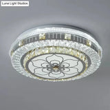 Crystal Led Modern Flush Mount Ceiling Light For Drum Bedroom In White