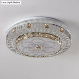 Crystal Led Modern Flush Mount Ceiling Light For Drum Bedroom In White