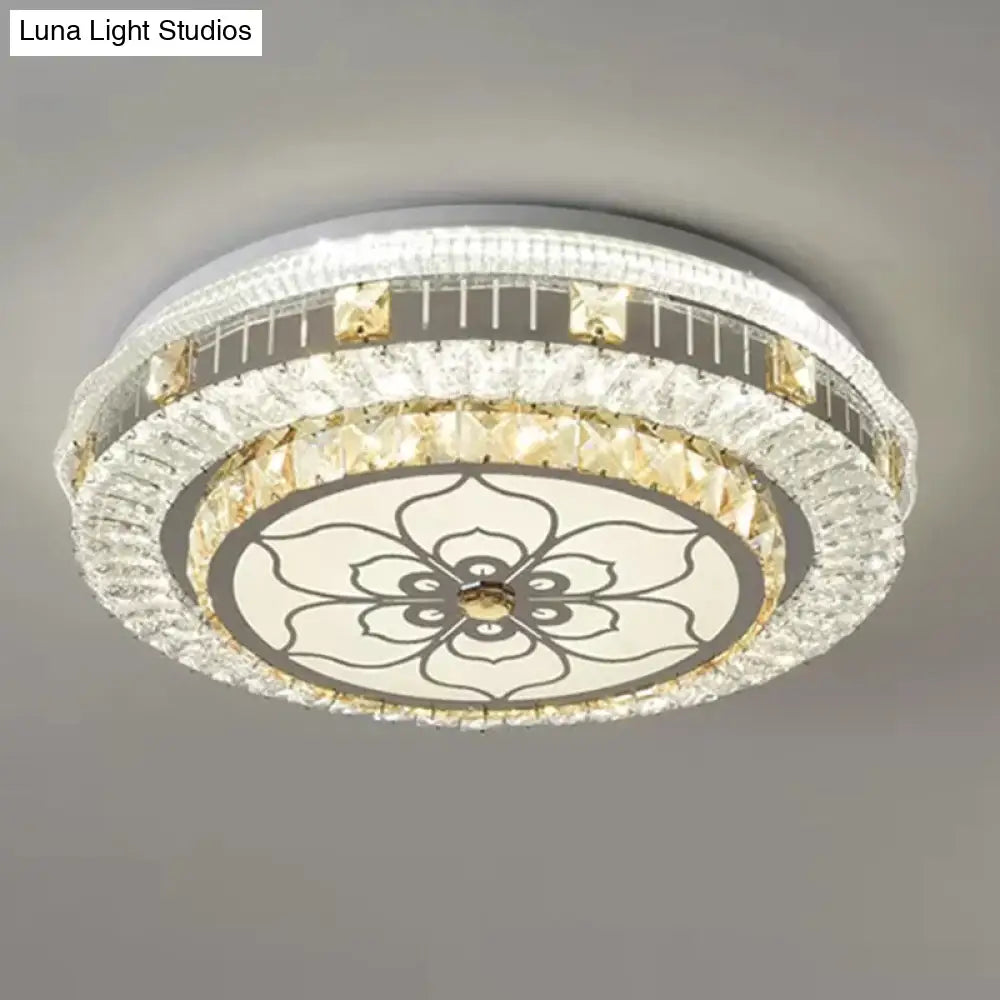 Crystal Led Modern Flush Mount Ceiling Light For Drum Bedroom In White
