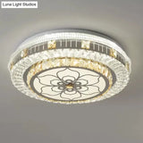 Crystal Led Modern Flush Mount Ceiling Light For Drum Bedroom In White