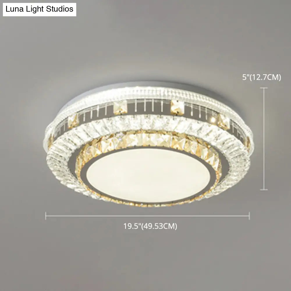 Crystal Led Modern Flush Mount Ceiling Light For Drum Bedroom In White