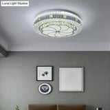 Crystal Led Modern Flush Mount Ceiling Light For Drum Bedroom In White