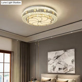 Crystal Led Modern Flush Mount Ceiling Light For Drum Bedroom In White