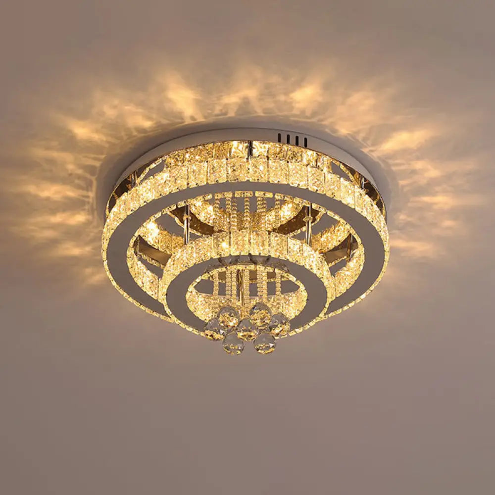 Crystal Led Semi Flush Ceiling Light - Nordic Style Chrome Fixture For Bedroom / Third Gear Double