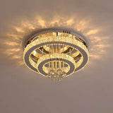 Crystal Led Semi Flush Ceiling Light - Nordic Style Chrome Fixture For Bedroom / Third Gear Double