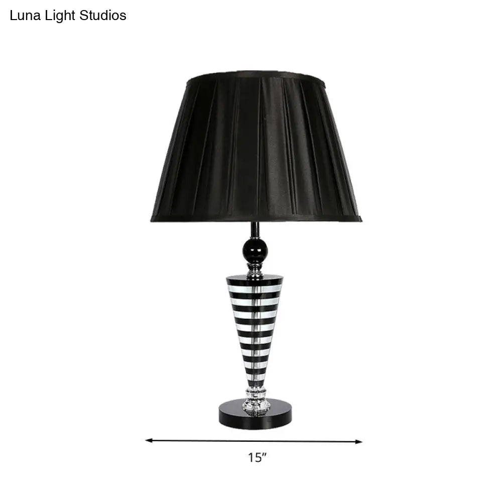 Crystal Night Lamp - Black Conical Nightstand Light With Fabric Shade For Bedroom