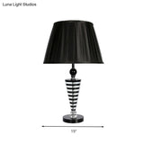 Crystal Night Lamp - Black Conical Nightstand Light With Fabric Shade For Bedroom