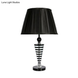 Crystal Night Lamp - Black Conical Nightstand Light With Fabric Shade For Bedroom