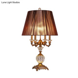 Crystal Nightstand Lamp With Empire Shade - Countryside 1 Light Table For Bedroom In Brown