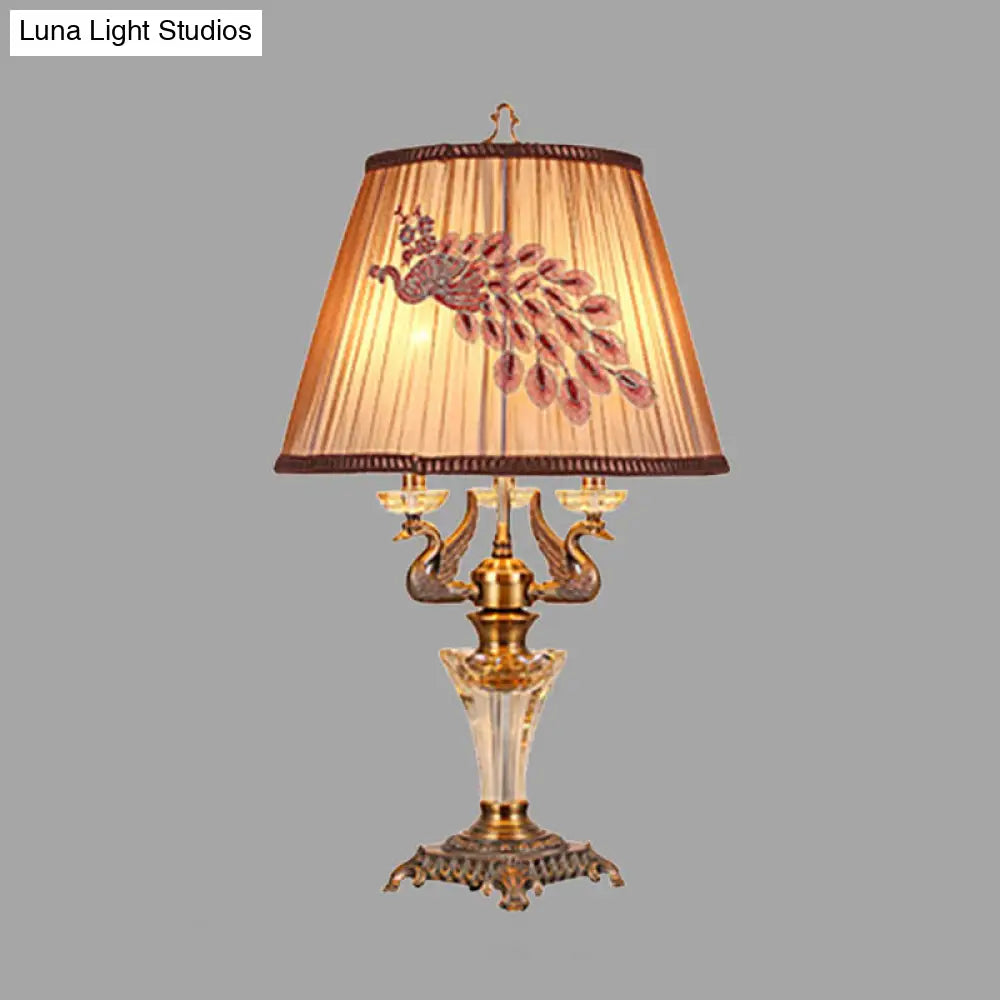 Crystal Nightstand Lamp With Empire Shade - Countryside 1 Light Table For Bedroom In Brown