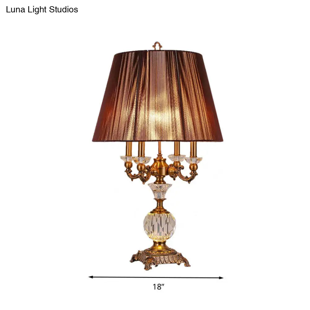 Crystal Nightstand Lamp With Empire Shade - Countryside 1 Light Table For Bedroom In Brown