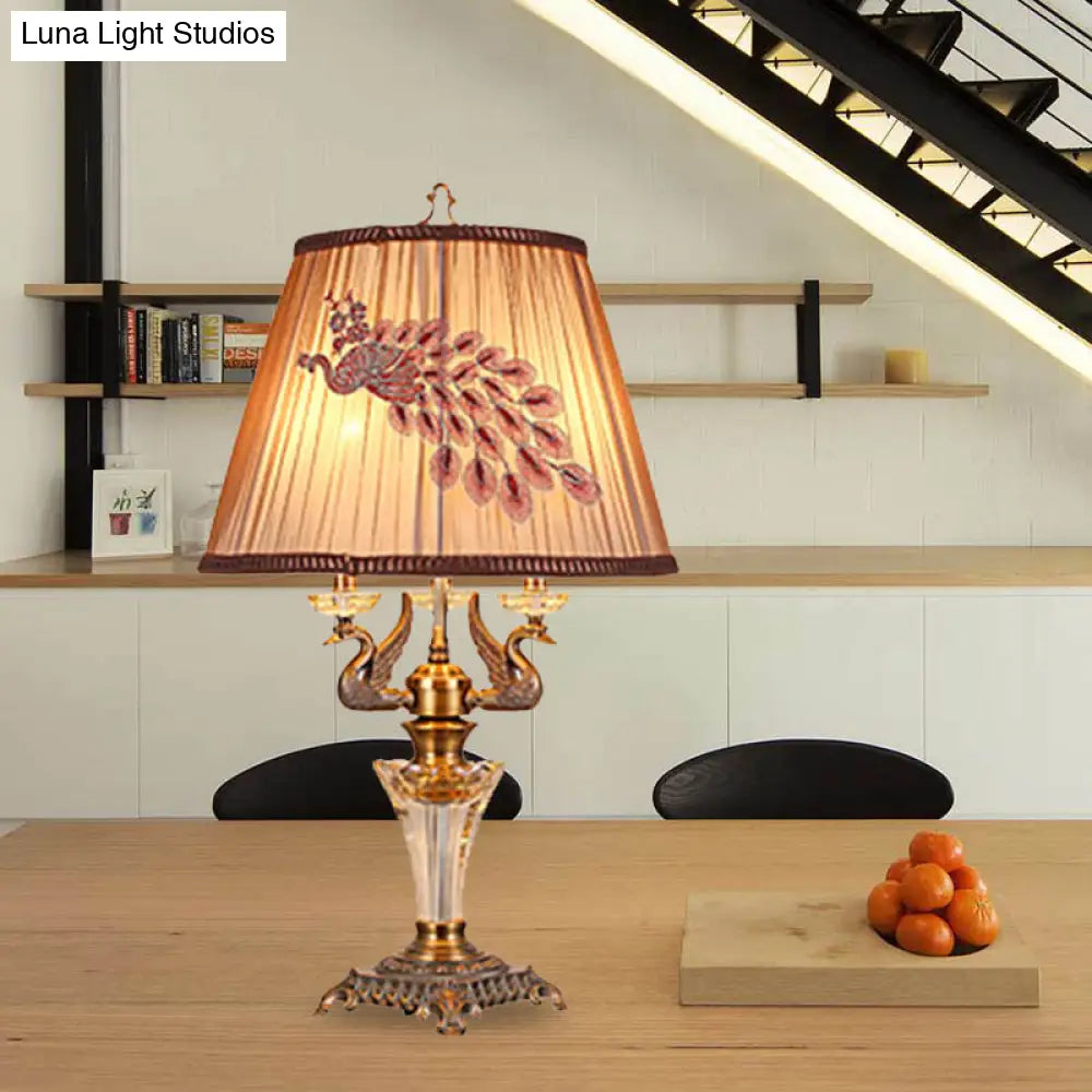 Crystal Nightstand Lamp With Empire Shade - Countryside 1 Light Table For Bedroom In Brown
