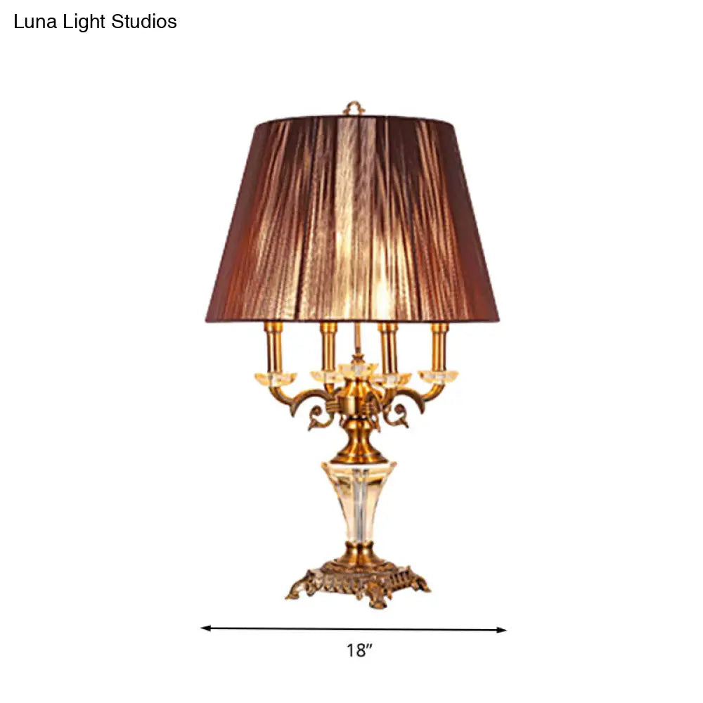 Crystal Nightstand Lamp With Empire Shade - Countryside 1 Light Table For Bedroom In Brown