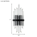 Crystal Prism Sconce Light: Contemporary 1/2-Pack Lamp With Square Black Backplate