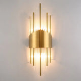 Crystal Rod Wall Sconce In Gold - Elegant Dual Bulb Lighting For Living Room Walls / H