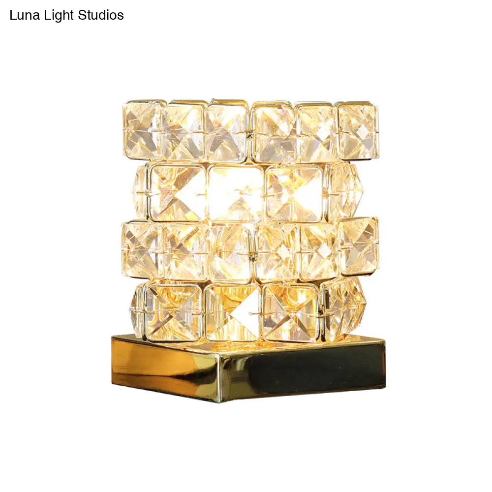 Crystal Rubik Cube Mini Table Lamp: Stylish Bedroom Nightstand Light In Silver/Gold