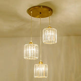 Crystal Shade 3-Head Pendant Light For Minimalist Dining Room Decor Brass