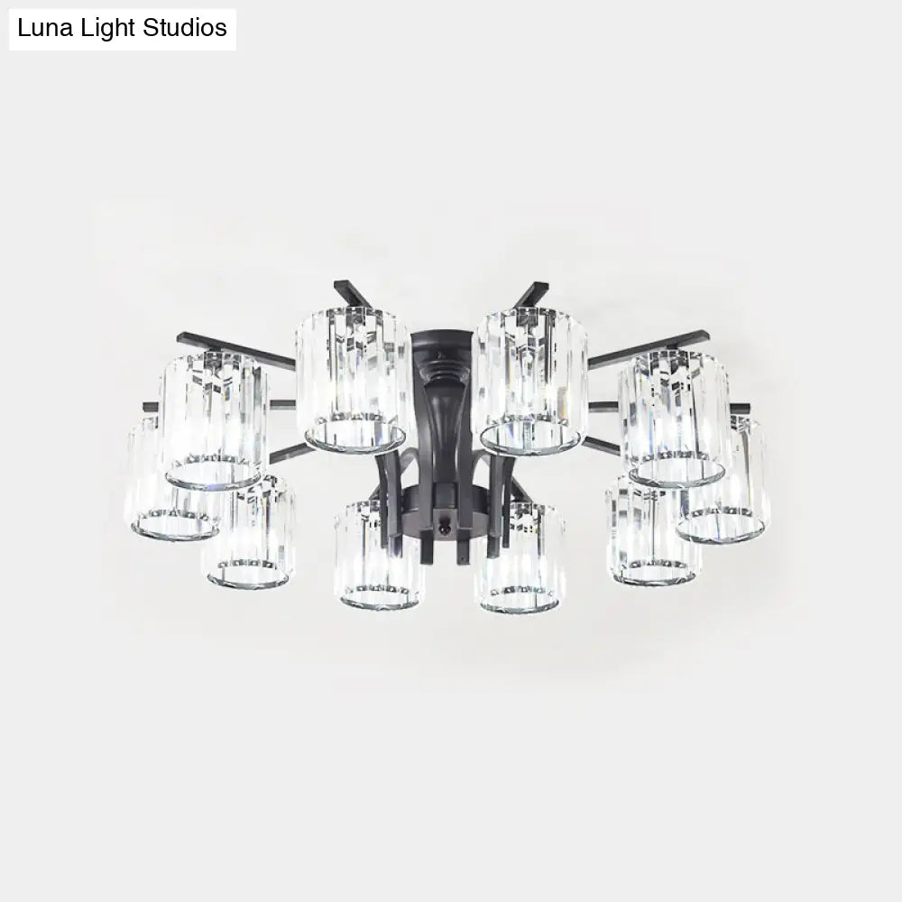 Crystal Shade Nordic Metal Semi Flush Mount Light (6/8/10 Lights) - Black Ceiling Fixture