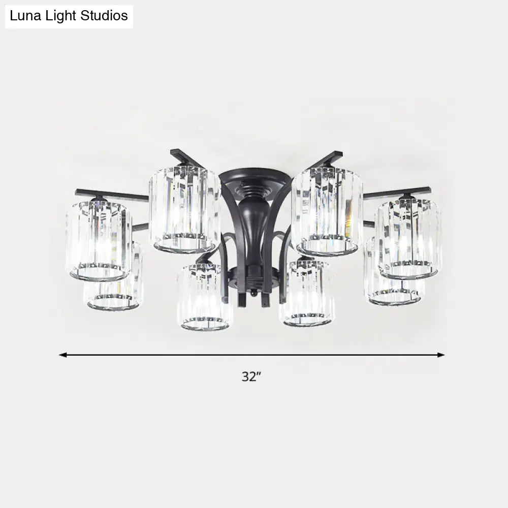Crystal Shade Nordic Metal Semi Flush Mount Light (6/8/10 Lights) - Black Ceiling Fixture