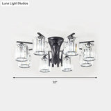 Crystal Shade Nordic Metal Semi Flush Mount Light (6/8/10 Lights) - Black Ceiling Fixture