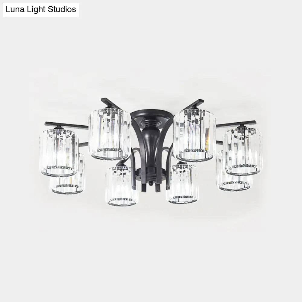 Crystal Shade Nordic Metal Semi Flush Mount Light (6/8/10 Lights) - Black Ceiling Fixture