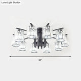 Crystal Shade Nordic Metal Semi Flush Mount Light (6/8/10 Lights) - Black Ceiling Fixture