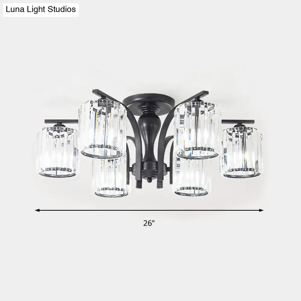 Crystal Shade Nordic Metal Semi Flush Mount Light (6/8/10 Lights) - Black Ceiling Fixture
