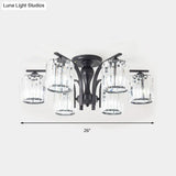 Crystal Shade Nordic Metal Semi Flush Mount Light (6/8/10 Lights) - Black Ceiling Fixture