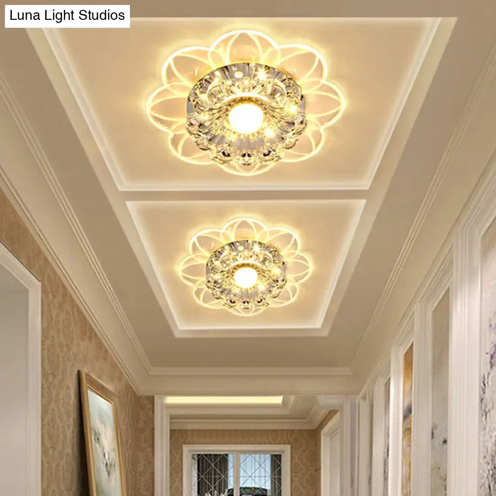 Crystal Simplicity Led Flush Mount Ceiling Light With Flower Corridor Design