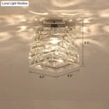 Crystal Spiral Square Ceiling Lamp - Modern 1 - Light Semi Mount For Hallways