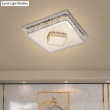 Crystal Square Flush Mount Led Lamp With Beveled Design In Warm/White Light Chrome Finish