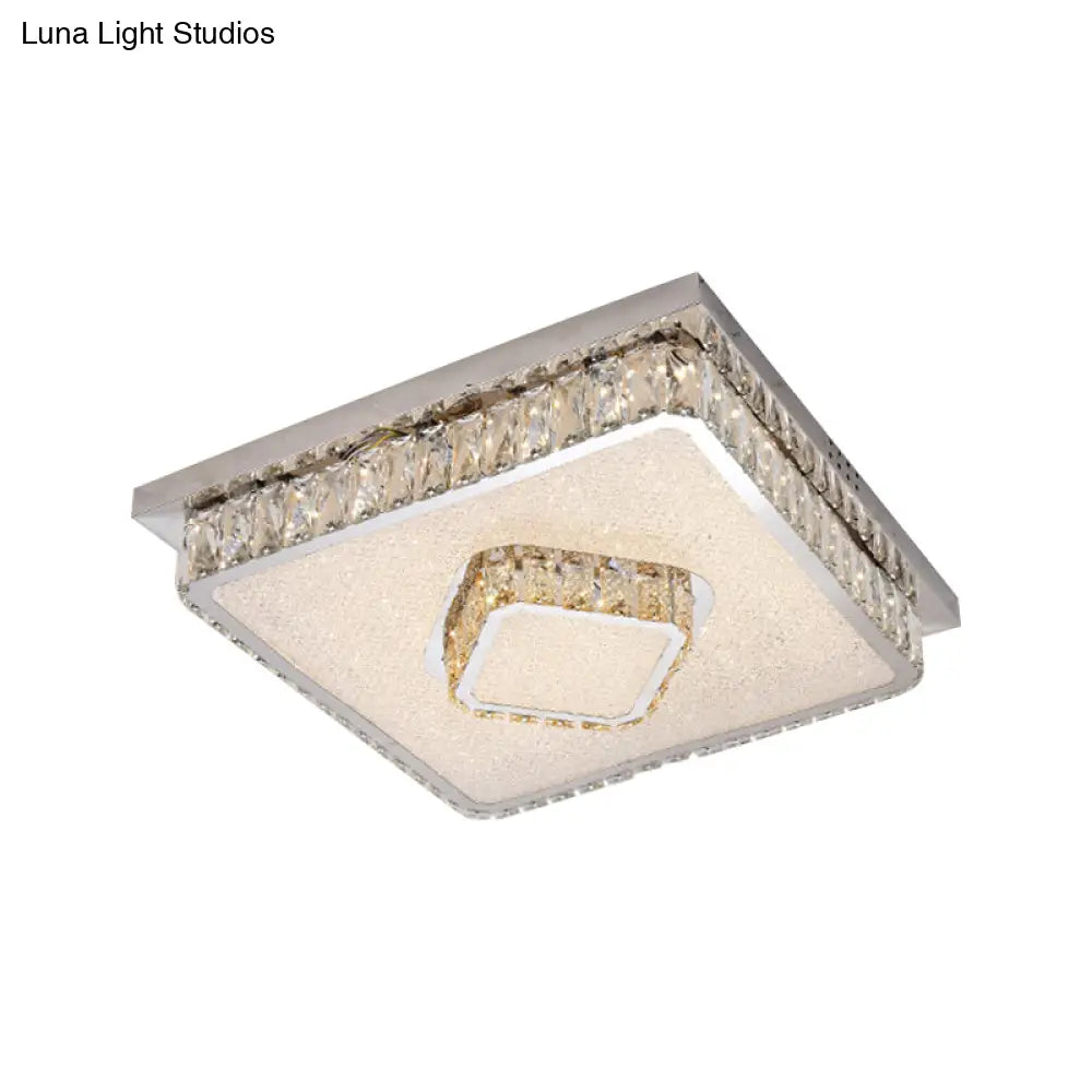Crystal Square Flush Mount Led Lamp With Beveled Design In Warm/White Light Chrome Finish