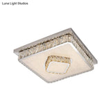 Crystal Square Flush Mount Led Lamp With Beveled Design In Warm/White Light Chrome Finish