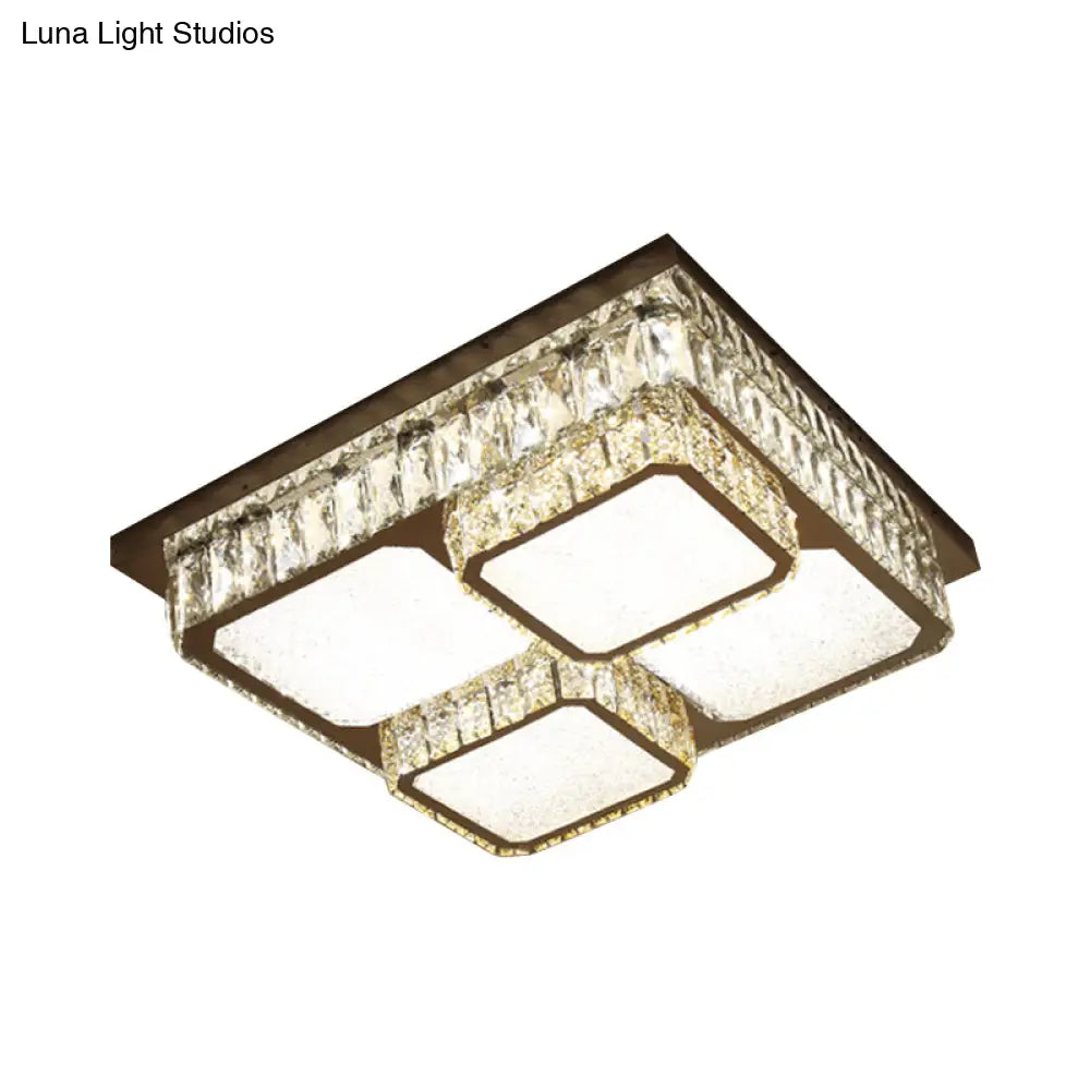 Crystal Square Flush Mount Led Lamp With Beveled Design In Warm/White Light Chrome Finish