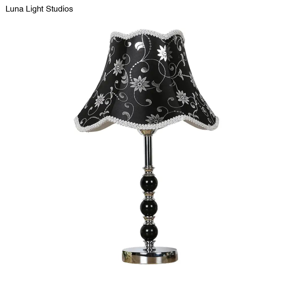 Crystal Table Lamp: 1-Light Countryside Black Scalloped Night Light With Flower Pattern