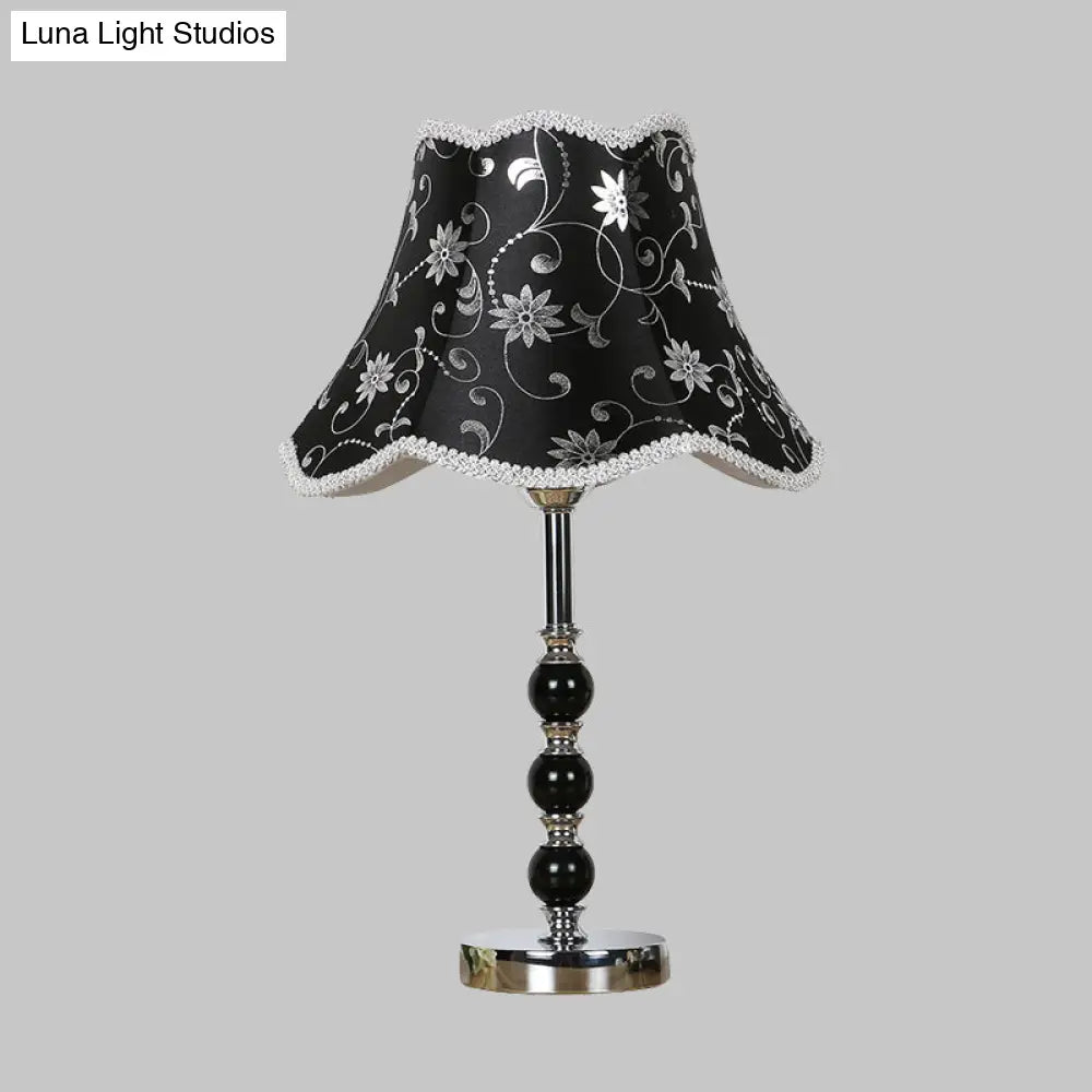 Crystal Table Lamp: 1-Light Countryside Black Scalloped Night Light With Flower Pattern