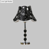 Crystal Table Lamp: 1-Light Countryside Black Scalloped Night Light With Flower Pattern
