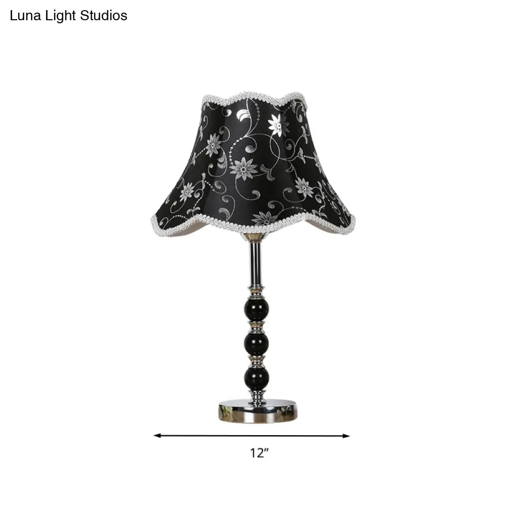 Crystal Table Lamp: 1-Light Countryside Black Scalloped Night Light With Flower Pattern