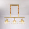 Crystal Teardrop Island Pendant Light With Gold Cylinder And 3 Heads