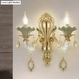 Crystal Wall Mount Candle Light Fixture In Elegant Gold Finish
