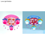 Crystal Wood Kid Bedroom Ceiling Mount Light With 3 Head Creative Lamp