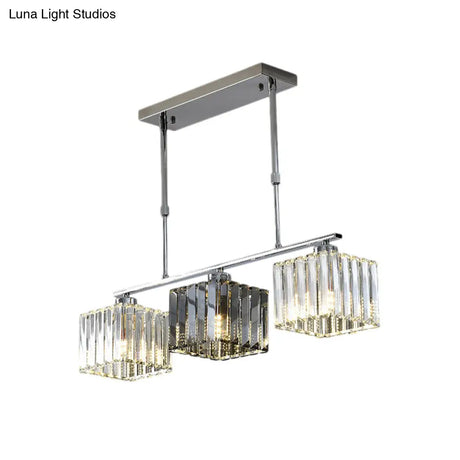 Cube Island Ceiling Light Modern Crystal Shaded Pendant Chrome Finish - 3/4 Lights Table Overhead
