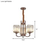 Cuboid Crystal Block Chandelier - Modernist Pendant Lamp With 3/6 Lights For Dining Room In Coffee