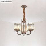 Cuboid Crystal Block Chandelier - Modernist Pendant Lamp With 3/6 Lights For Dining Room In Coffee