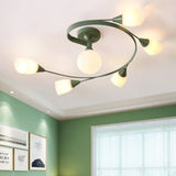 Curly Semi Flush Mount Ceiling Lamp With Nordic Iron & White Glass Shade - 4/6 Head Options In Grey