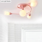 Curly Semi Flush Mount Ceiling Lamp With Nordic Iron & White Glass Shade - 4/6 Head Options In Grey