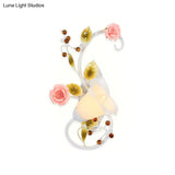 Curved Arm Sconce Light With Metal Rose Design White - Left/Right For Living Room