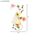 Curved Arm Sconce Light With Metal Rose Design White - Left/Right For Living Room